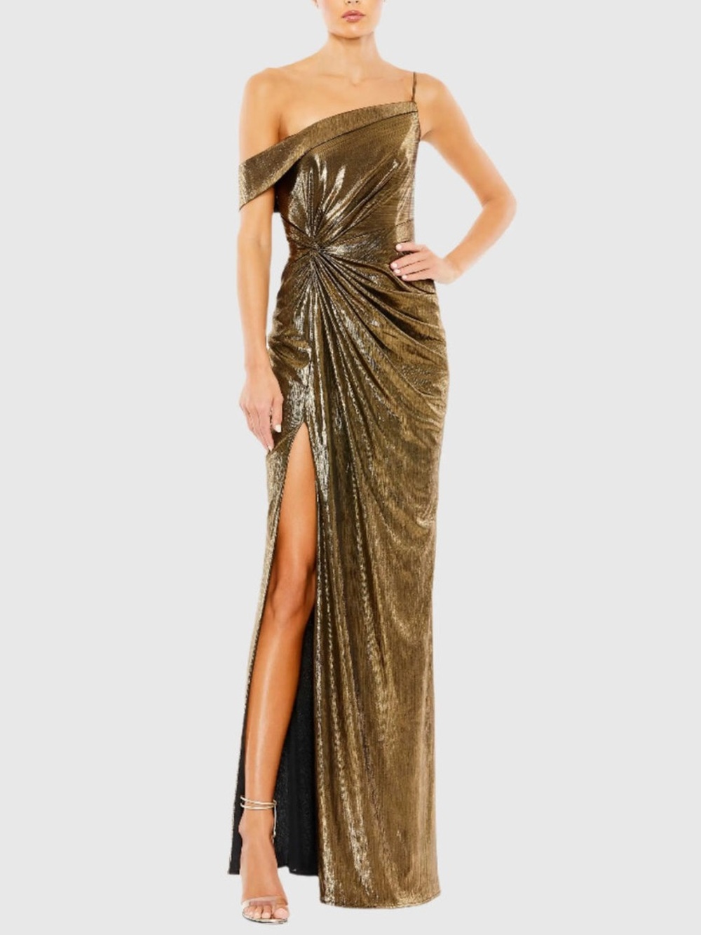 Ieena for Mac Duggal Gold Metallic Off-the-Shoulder Gown 26728 Size 14 NWT